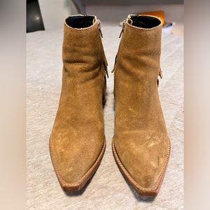 ALL SAINTS Sz 7 / 37 Brown Suede Selarno Fringe Cowboy Booties Orig $370